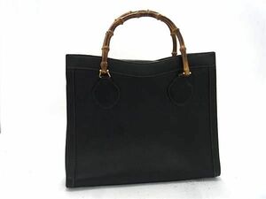 1円 ■美品■ GUCCI グッチ 002 123 0260 バンブー レザー ハンドバッグ トート レディース ブラック系 AY2426