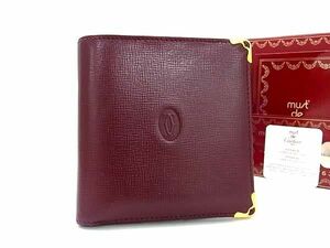 1円 ■美品■ Cartier カルティエ マストライン レザー 二つ折り 財布 ウォレット 小銭入れ 札入れ ボルドー系 AX6344