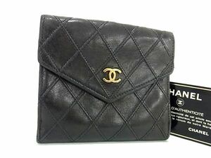 1円 CHANEL シャネル ココマーク マトラッセ ビコローレ レザー 二つ折り 財布 ウォレット 小銭入れ 札入れ ブラック系 AW8289