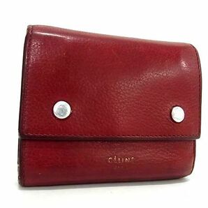 1円 CELINE セリーヌ ミディアム フラップ マルチファンクション レザー Wホック 三つ折り 財布 ウォレット 小銭入れ レッド系 FA5624の画像1