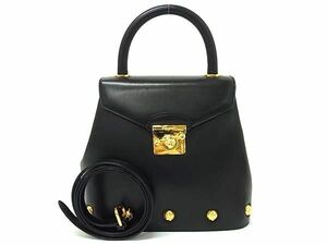 1円 ■美品■ Salvatore Ferragamo フェラガモ AN 21 1668 レザー 2WAY ハンドバッグ ショルダーバッグ レディース ブラック系 AY1801