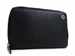 1円 ■美品■ GUCCI グッチ 464884 534563 インターロッキングG レザー ラウンドファスナー 長財布 ウォレット 札入れ ブラック系 AW7564