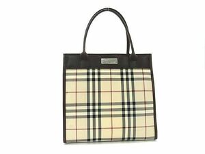 1円 ■美品■ BURBERRY バーバリー ノバチェック キャンバス×レザー ハンドバッグ トート レディース ベージュ系×ブラウン系 AW8565