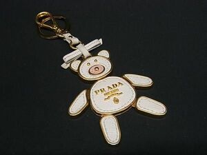 1 jpy PRADA Prada safia-no leather ribbon .. bear Bear key holder key ring bag charm white group × gold group FA0560