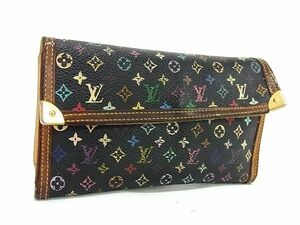 1円 LOUIS VUITTON ルイヴィトン M92658 モノグラムマルチカラー ポルトトレゾール インターナショナル 長財布 ブラック系 AW7642