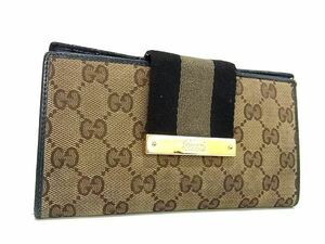 1円 GUCCI グッチ 181672 0959 GG柄 GGキャンバス×レザー 二つ折り 長財布 ウォレット レディース ブラウン系×ブラック系 BL0462