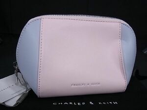 ■極美品■ CHARLES & KEITH チャールズアンドキース レザー アクセサリーポーチ メイクポーチ 小物入れ ピンク系×ブルー系 DD1980