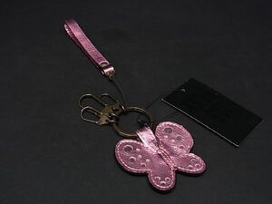 ■美品■ ANNASUI アナスイ レザー バタフライ 蝶 キーホルダー キーリング バッグチャーム レディース ピンク系 DD6427