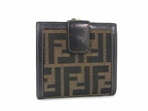 1円 FENDI フェンディ ヴィンテージ ズッカ柄 ナイロンキャンバス×レザー 二つ折り 財布 ウォレット ブラウン系×ブラック系 AZ2103