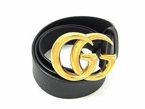 1円 ■美品■ GUCCI グッチ 406831 GGマーモント レザー ベルト 表記サイズ 85・34 メンズ レディース ブラック系×ゴールド系 AW8758