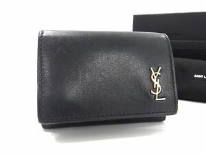 1円 SAINT LAURENT サンローラン カサンドラ レザー 三つ折り 財布 ウォレット 小銭入れ 札入れ メンズ レディース ブラック系 AZ3179