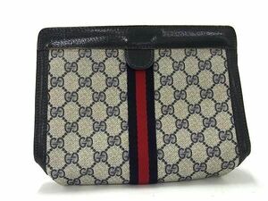 1円 ■美品■ GUCCI オールドグッチ 64 01 001 ヴィンテージ シェリーライン GG柄 PVC×レザー クラッチバッグ ブラック系 AW9699