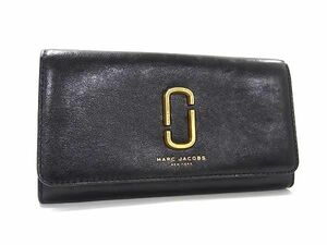 1円 ■美品■ MARC JACOBS マークジェイコブス レザー 二つ折り 長財布 ウォレット 札入れ 小銭入れ レディース メンズ ブラック系 AY2609