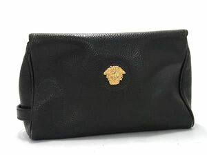 1円 ■美品■ GIANNI VERSACE ジャンニ ヴェルサーチ メデューサ レザー クラッチバッグ セカンドバッグ メンズ ブラック系 AW9702