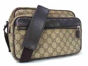 1円 GUCCI グッチ 114531 GG柄 GGスプリーム PVC クロスボディ ショルダーバッグ 斜め掛けかばん レディース ブラウン系 AY2580