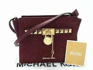 1円 ■新品同様■ MICHAEL KORS マイケルコース レザー×スエード クロスボディ ワンショルダーバッグ レディース ボルドー系 AW9636