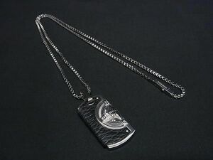 1 jpy # ultimate beautiful goods # DIESEL diesel leather plate necklace pendant accessory men's black group × silver group FC4952