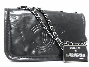 1円 CHANEL シャネル ココマーク パテントレザー チェーン ショルダー ハンドバッグ 肩掛け レディース ブラック系 BI1383