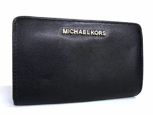 1円 ■美品■ MICHAEL KORS マイケルコース レザー 二つ折り 長財布 ウォレット 札入れ 小銭入れ カード入れ ブラック系 FA6698