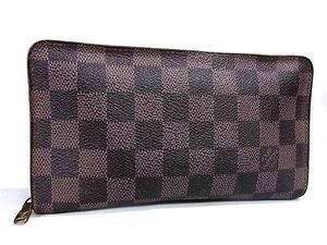 1円 LOUIS VUITTON ルイヴィトン N61728 ダミエ ポルトモネジップ ラウンドファスナー 長財布 ウォレット 札入れ ブラウン系 FA6689