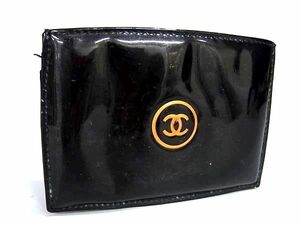 1円 CHANEL シャネル ココマーク パテントレザー カードケース パスケース カード入れ レディース ブラック系 FA6800