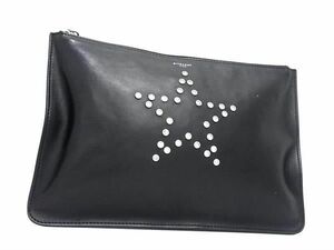 1円 ■美品■ GIVENCHY ジバンシィ レザー スター 星 クラッチバッグ セカンドバッグ マルチポーチ レディース ブラック系 AZ2207