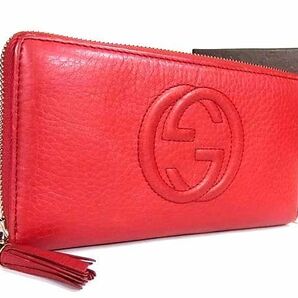 1円 ■美品■ GUCCI グッチ 308004 478442 ソーホー インターロッキングG レザー ラウンドファスナー 長財布 ウォレット レッド系 AY2506の画像1