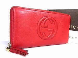 1円 ■美品■ GUCCI グッチ 308004 478442 ソーホー インターロッキングG レザー ラウンドファスナー 長財布 ウォレット レッド系 AY2506