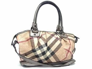 1円 BURBERRY バーバリー ノバチェック PVC 2WAY ショルダー トート ハンドバッグ 斜め掛け レディース ブラウン系 BI2236