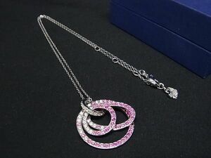 1円 ■極美品■ SWAROVSKI スワロフスキー ラインストーン ネックレス ペンダント アクセサリー レディース シルバー系×ピンク系 BK1510