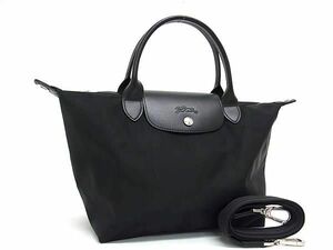 1円 ■極美品■ LONGCHAMP ロンシャン ナイロン×レザー 2WAY クロスボディ ショルダー ハンドバッグ 斜め掛け ブラック系 AZ2535