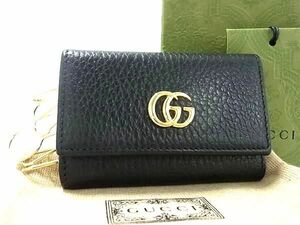 1円 ■極美品■ GUCCI グッチ GGマーモント レザー 6連 キーケース 鍵入れ メンズ レディース ブラック系 AZ3185