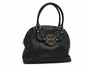 1円 ■美品■ TORY BURCH トリーバーチ アマンダ レザー トートバッグ ショルダー 肩掛け レディース ブラック系 AZ3162