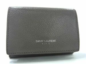 1円 ■美品■ SAINT LAURENT サンローラン レザー 三つ折り 財布 ウォレット 小銭入れ 札入れ レディース メンズ グレージュ系 AZ3190