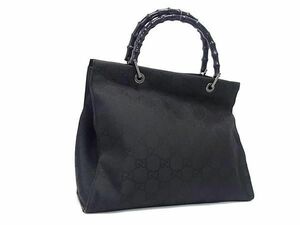 1円 GUCCI グッチ 002 1010 バンブー GG柄 ナイロン ハンドバッグ トートバッグ レディース ブラック系 AY2768