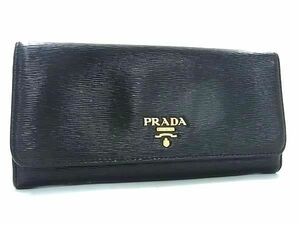 1円 ■美品■ PRADA プラダ レザー 二つ折り 長財布 ウォレット 札入れ 小銭入れ カード入れ メンズ レディース ブラック系 AZ3396