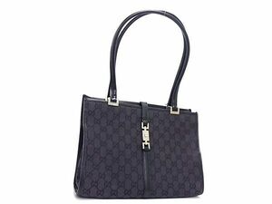 1円 ■美品■GUCCI グッチ 0021073 ジャッキー GG柄 GGキャンバス×レザー ショルダーバッグ トートバッグ レディース ネイビー系 AY2826