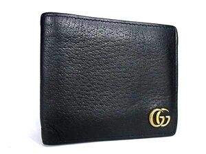 1円 GUCCI グッチ 428725 GGマーモント レザー 二つ折り 財布 ウォレット 小銭入れ 札入れ レディース メンズ ブラック系 AZ3736