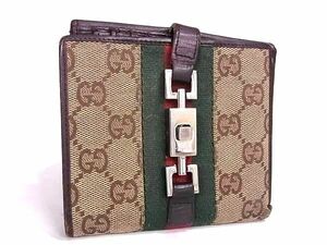 1円 GUCCI グッチ 05474 2778 ジャッキー シェリーライン GGキャンバス×レザー 財布 ウォレット 小銭入れ 札入れ ブラウン系 AZ3765