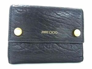 1円 ■美品■ JIMMY CHOO ジミーチュウ レザー 三つ折り 財布 ウォレット 札入れ 小銭入れ カード入れ レディース ブラック系 AZ3908