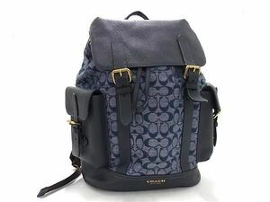 1円 ■新品同様■ COACH コーチ C8183 シグネチャー ハドソン キャンバス×レザー リュックサック バックパック ネイビー系 BF7737