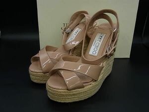 1円 JIMMY CHOO ジミーチュウ パテントレザー ウェッジソール サンダル 靴 シューズ レディース ブラウン系 AS1777