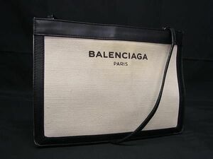 1円 BALENCIAGA バレンシアガ 339937 ネイビーポシェット キャンバス×レザー クロスボディ ワンショルダーバッグ アイボリー系 CD1616