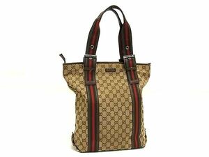 1円 GUCCI グッチ 131186 シェリーライン GG柄 GGキャンバス×レザー トートバッグ ショルダー 肩掛け ブラウン系 AW4699