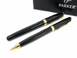 1円 ■美品■ PARKER パーカー ソネット ボールペン シャープペンシル 筆記用具 文房具 2点セット ブラック系×ゴールド系 FD0215