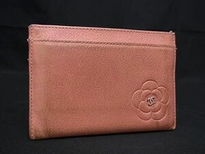 1円 CHANEL シャネル ココマーク カメリア レザー カードケース パスケース レディース ピンク系 FA7066