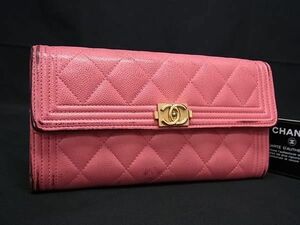 1円 CHANEL シャネル ココマーク マトラッセ ボーイシャネル ラムスキン 二つ折り 長財布 ウォレット 札入れ ピンク系 FA6702