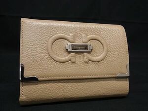 1円 ■美品■ Salvatore Ferragamo フェラガモ ダブルガンチーニ レザー 三つ折り 財布 ウォレット 札入れ パールベージュ系 BI2131