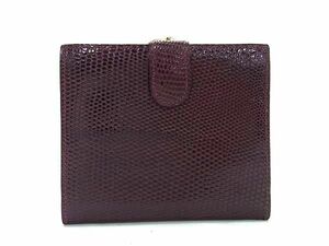 1円 ■極美品■ BOTTEGA VENETA ボッテガヴェネタ ヴィンテージ リザード がま口 二つ折り 財布 ウォレット ボルドー系 BK0956