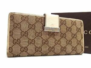 1円 GUCCI グッチ 212089 GG柄 GGキャンバス×レザー 二つ折り 長財布 ウォレット 札入れ 小銭入れ レディース ブラウン系 FA7517